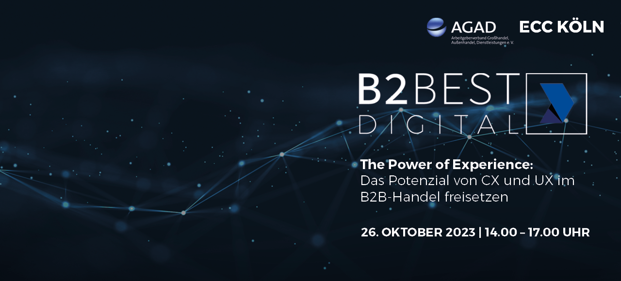 Das Bild zeigt das Logo der B2BEST Digital 2023 auf einem Space-Hintergrund